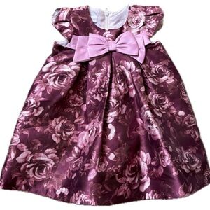 Bonnie Baby Girls Burgundy Pink Floral Bow Party Dress 18M Satin Occasion Dress